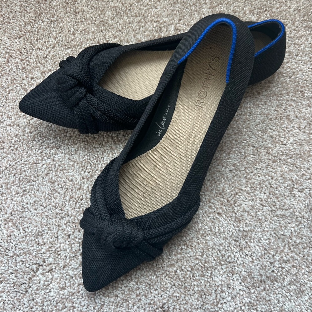 Rothy's Black Flats with Blue Accent